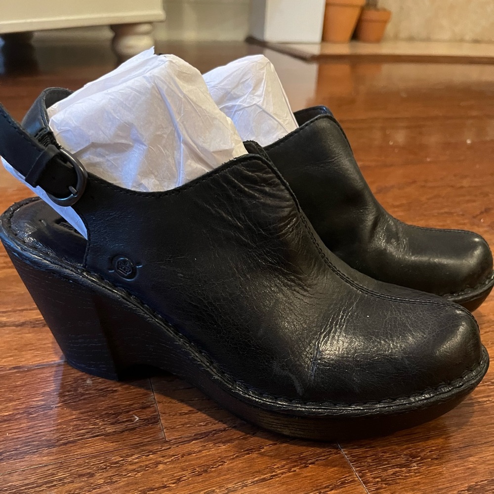 Born Black Leather Slingbacks
